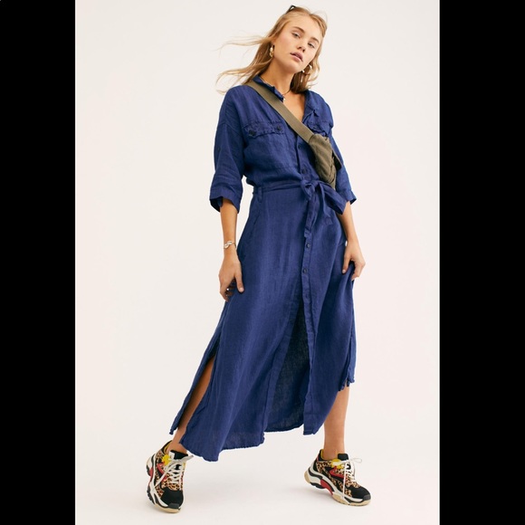 linen midi shirt dress